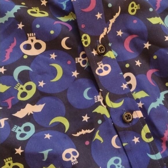 NWOT Simon Banks Halloween buttondown longsleeve shirt blue skull moon print L - Picture 5 of 9